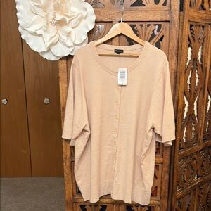 Peach Button-Front Short Sleeve Cardigan Size XL